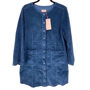 Poetry Cotton Corduroy Shirt Dress Women's 10 Dark Petrol Blue‎ Button Front NWT
